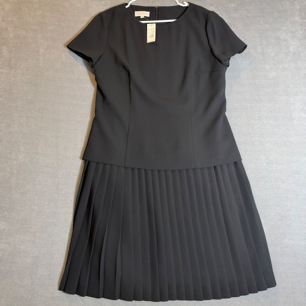 Brooks Brothers Black Short Sleeve Pleated Drop Waist Dress Size 12 NEW